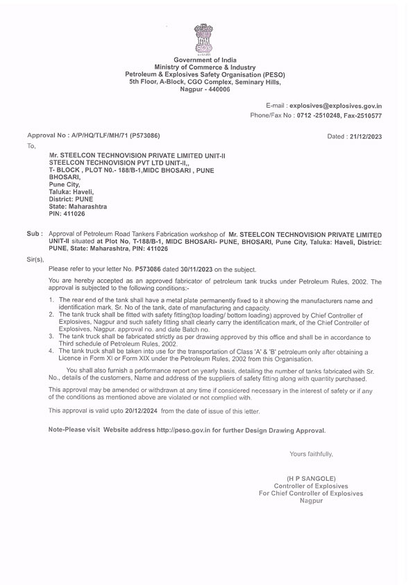 Shop Approval for Petroleum Tank